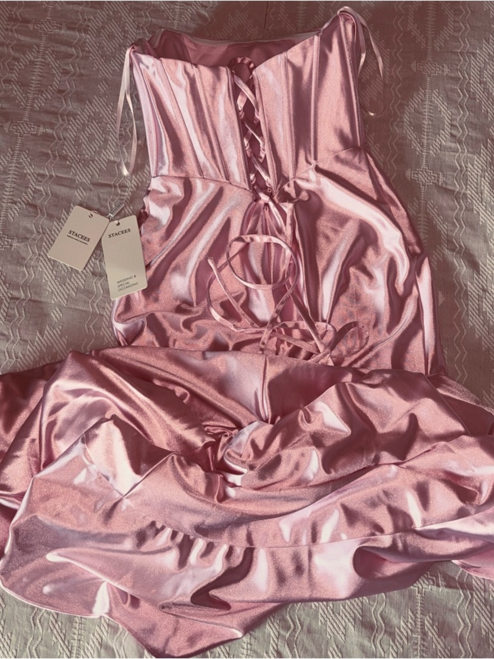 STACEES NWT! Blush Pink Prom Homecoming Maxi Dress sz 4 Corset style LaceUp Back - Picture 6 of 12
